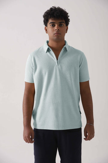 TEXTURED ZIP POLO BLUE | RELAX