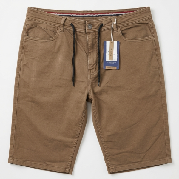 RITCHI DENIM CASUAL DRAWSTRING WAIST SHORT BROWN